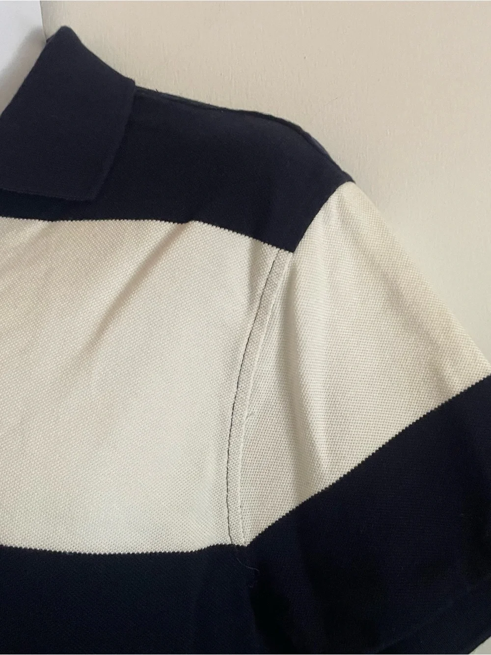 J. Crew Navy and White Wide-Stripe Polo Shirt